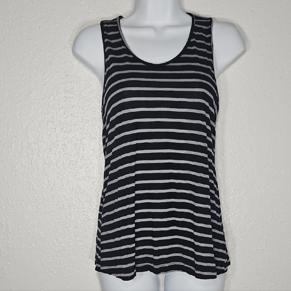 Silence + Noise Striped Black and Gray Sleeveless Zippered Back Tank Top Small